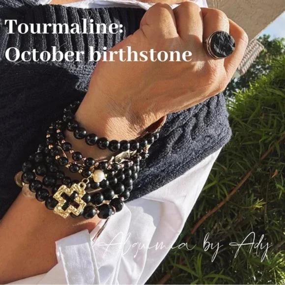 Raw black tourmaline nugget dainty gold adjustable bracelet/protection stone/ - Picture 7 of 9